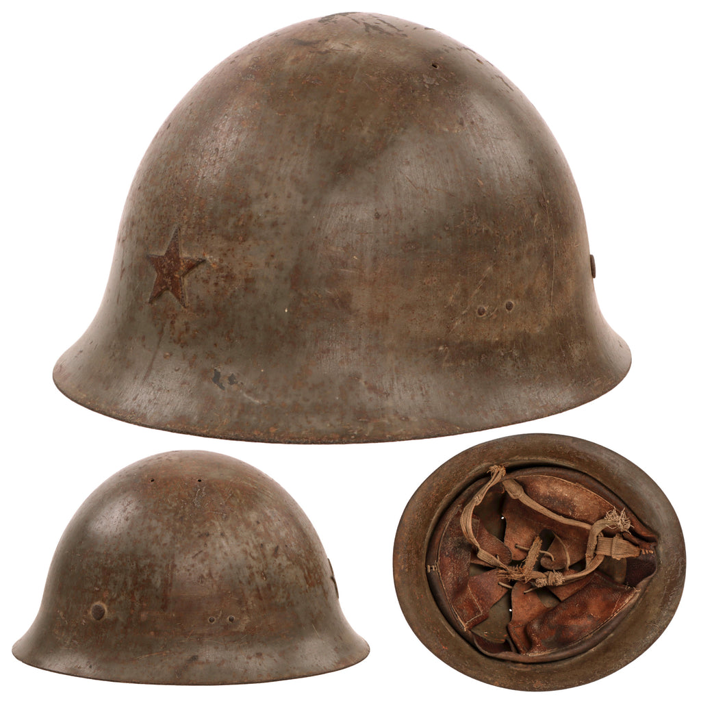 Original Japanese WWII Type 90 Army Helmet with Complete Liner and Partial Chinstrap - Tetsubo