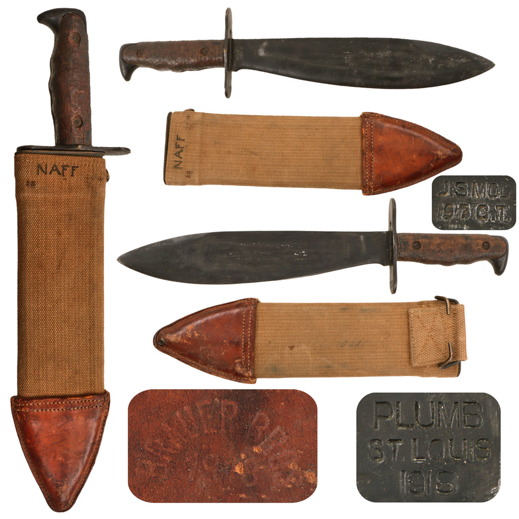 Original U.S. WWI Model 1917 Bolo Knife by Plumb St. Louis with 1918-Dated Canvas Scabbard - Dated 1918 Original Items