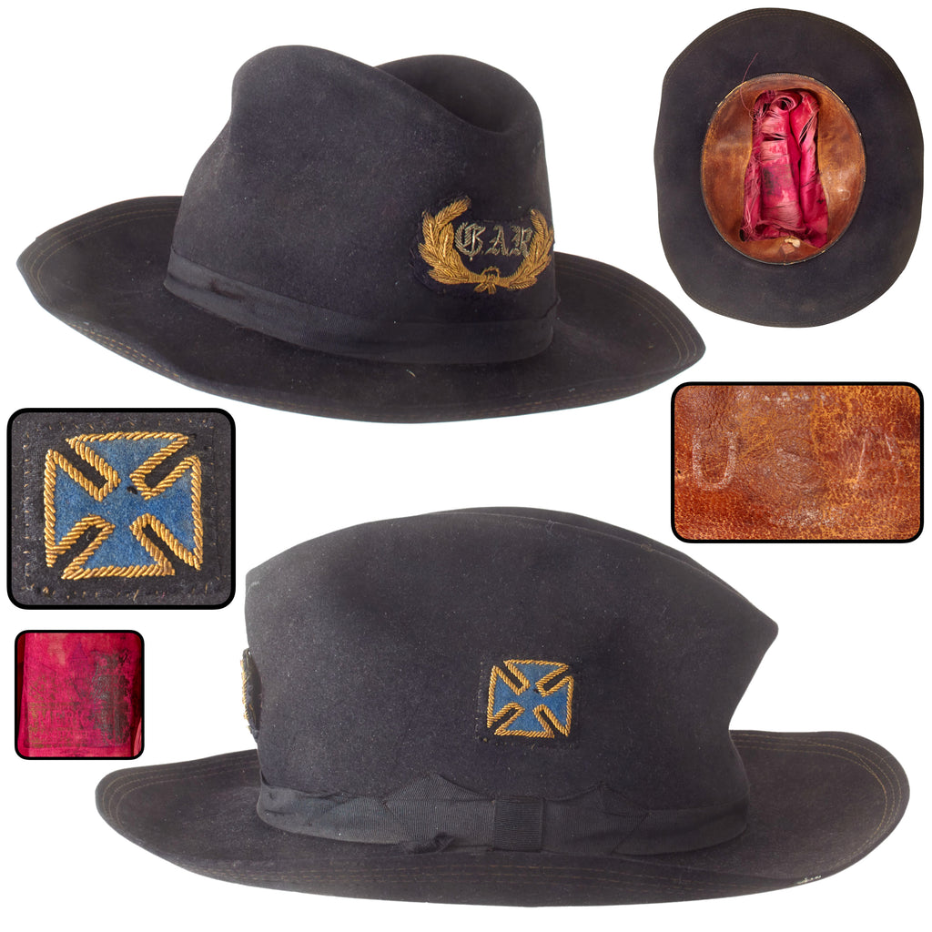 Original Spanish-American War Issue GAR M1889 Officer’s Campaign Hat with 19th Corps Badge and G.A.R. Veteran’s Insignia Wreath - Size 7 ⅛