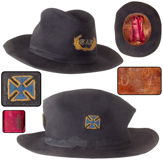 Original Spanish-American War Issue GAR M1889 Officer’s Campaign Hat with 19th Corps Badge and G.A.R. Veteran’s Insignia Wreath - Size 7 ⅛