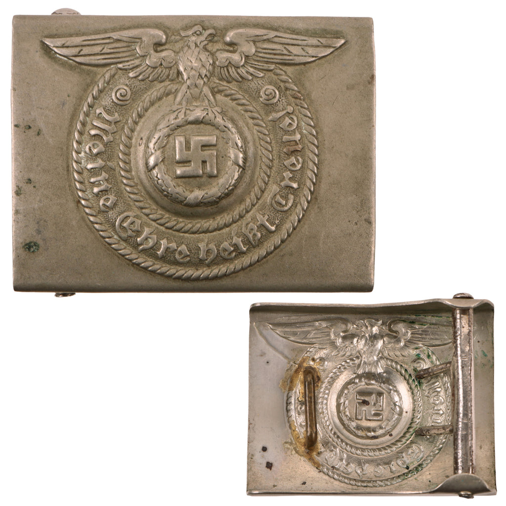 Original German Pre-WWII Early SS EM/NCO Nickel-Silver Belt Buckle - Unmarked Original Items