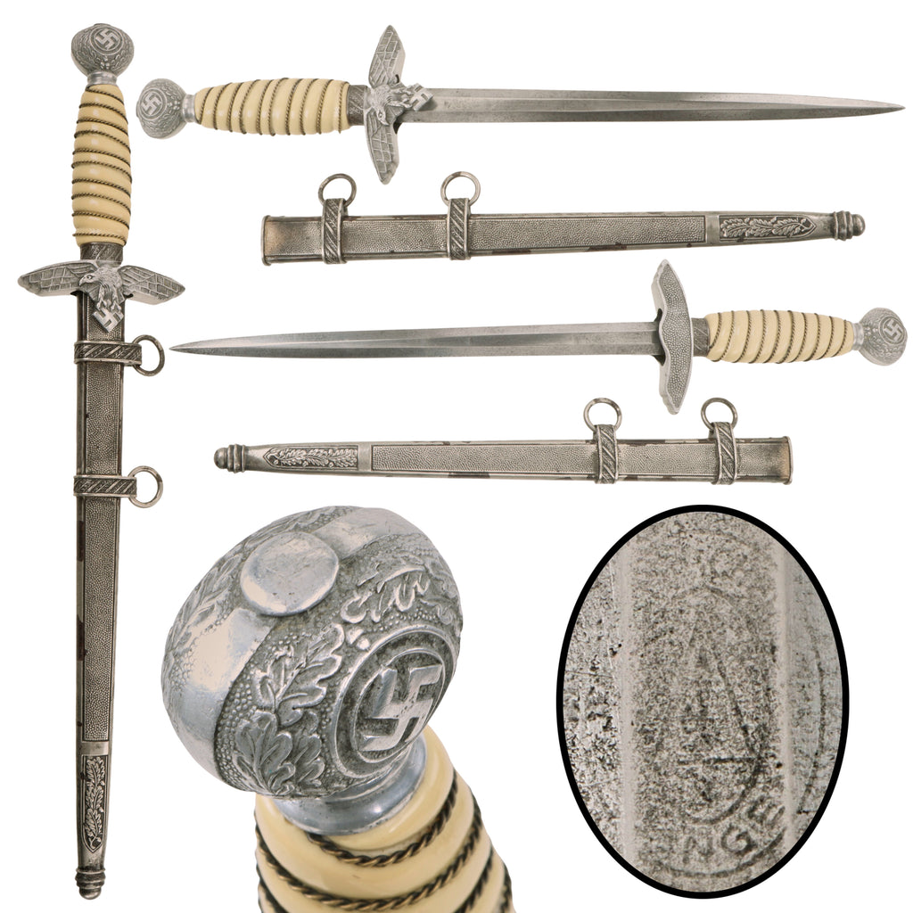 Original German WWII 2nd Model Luftwaffe Officer's Dagger by Richard Plümacher Sohn of Solingen with Scabbard