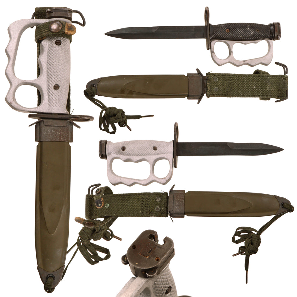Original U.S. Vietnam War Era M7 Bayonet with Aluminum Knuckle Guard and PWH M8A1 Scabbard