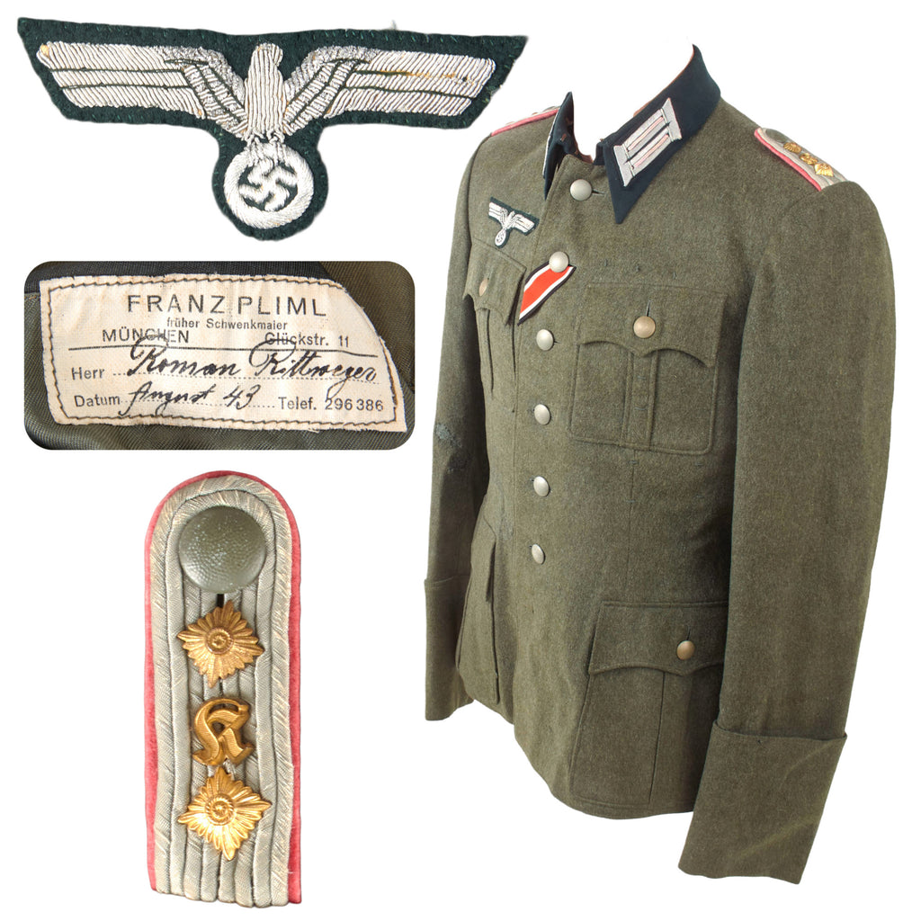 Original German WWII Named Heer Army Panzer Armored Motorcycle Hauptmann Officer M36 Field Uniform Tunic by Franz Pliml - Dated 1943