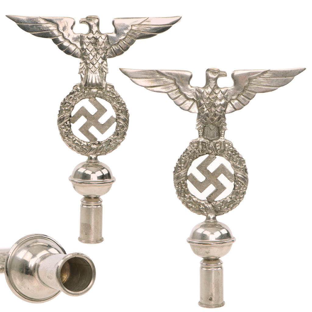 Original German WWII NSDAP First Pattern Nickel Plated Brass Flag Pole Finial “Topper” with Globe Ornament and Socket