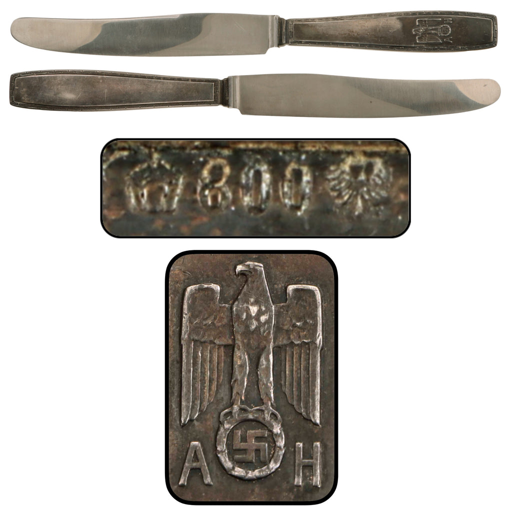 Original German WWII AH "Formal Pattern" 800 Silver Dinner Knife with Stainless Blade by Bruckmann & Söhne of Heilbronn Original Items