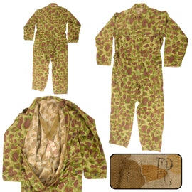 Original U.S. WWII Army M1942 Camouflage Jungle Suit Herring Bone Twill Coveralls with Internal Suspenders - Size 44R