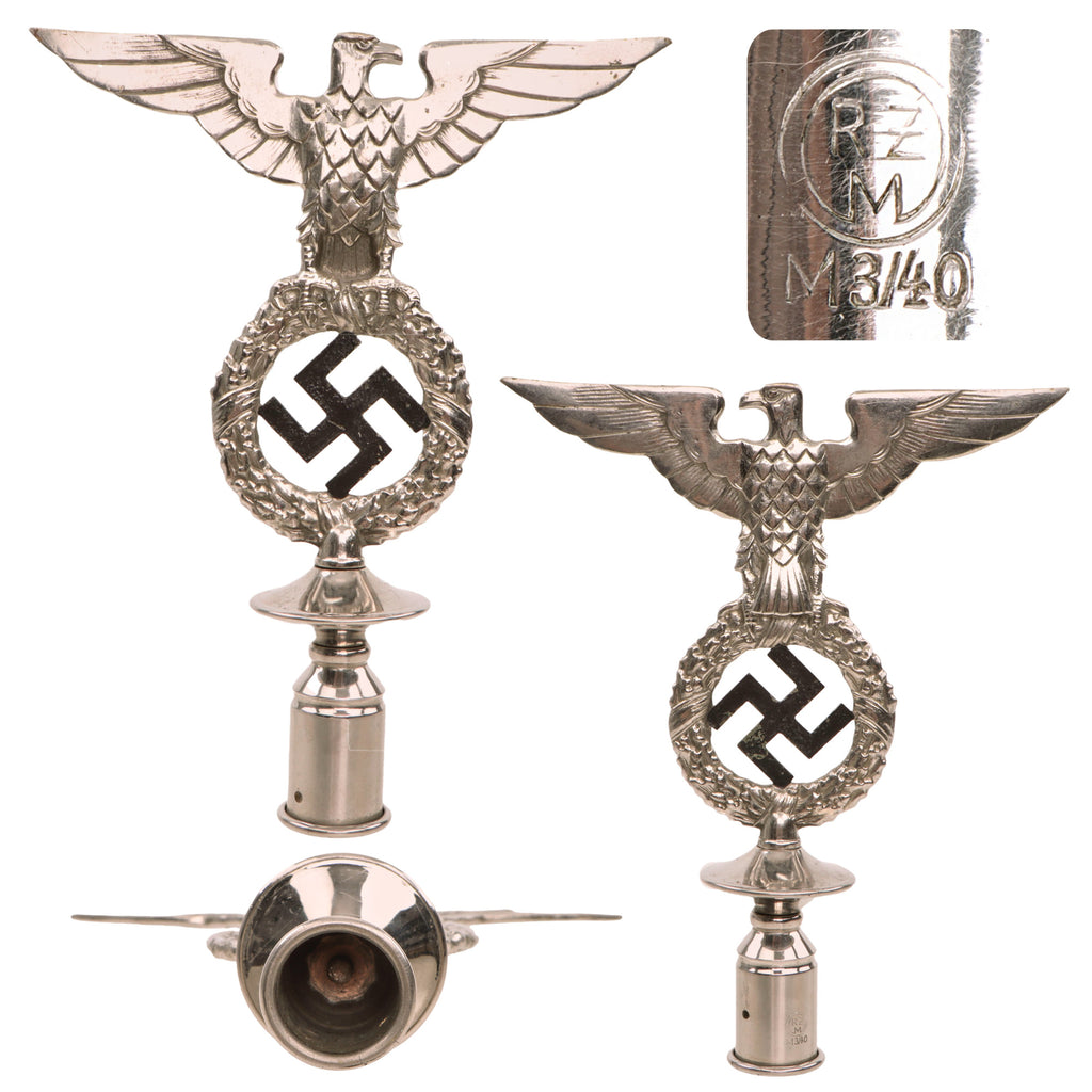 Original German WWII NSDAP First Pattern Plated Brass Flag Pole Finial with RZM M3/40 Marked Socket Original Items