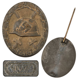 Original German WWII Late-War Gold Wound Badge Maker Marked 107 by Carl Wild of Hamburg