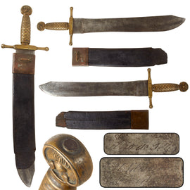 Original Spanish-American War Spanish Model 1843 Artillery Pioneer Heavy Short Sword by Artilleria Fabrica De Toledo with Partial Scabbard - Dated 1848