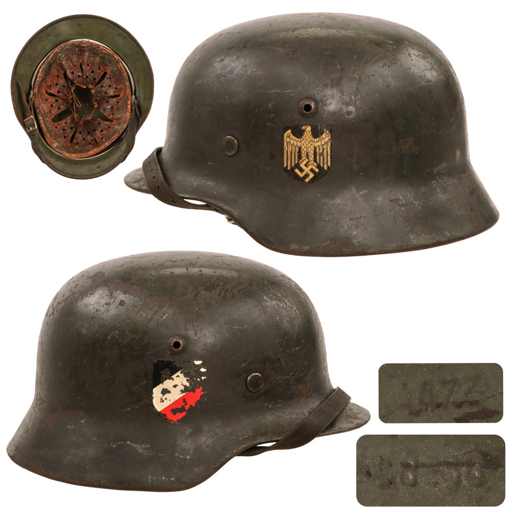 Original German WWII Rare Kriegsmarine Navy Extra Large M35 Double Decal Helmet with 1939 Dated 60cm Liner & Chinstrap - Stamped SE68