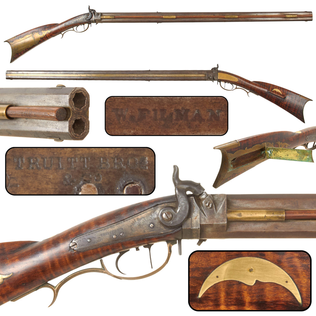 Original U.S. Pennsylvania Over & Under Double Barrel .44 Caliber Swivel Breech Percussion Rifle by W. Filman with Set Trigger and Truitt Bros. Lock, Circa 1850 Original Items
