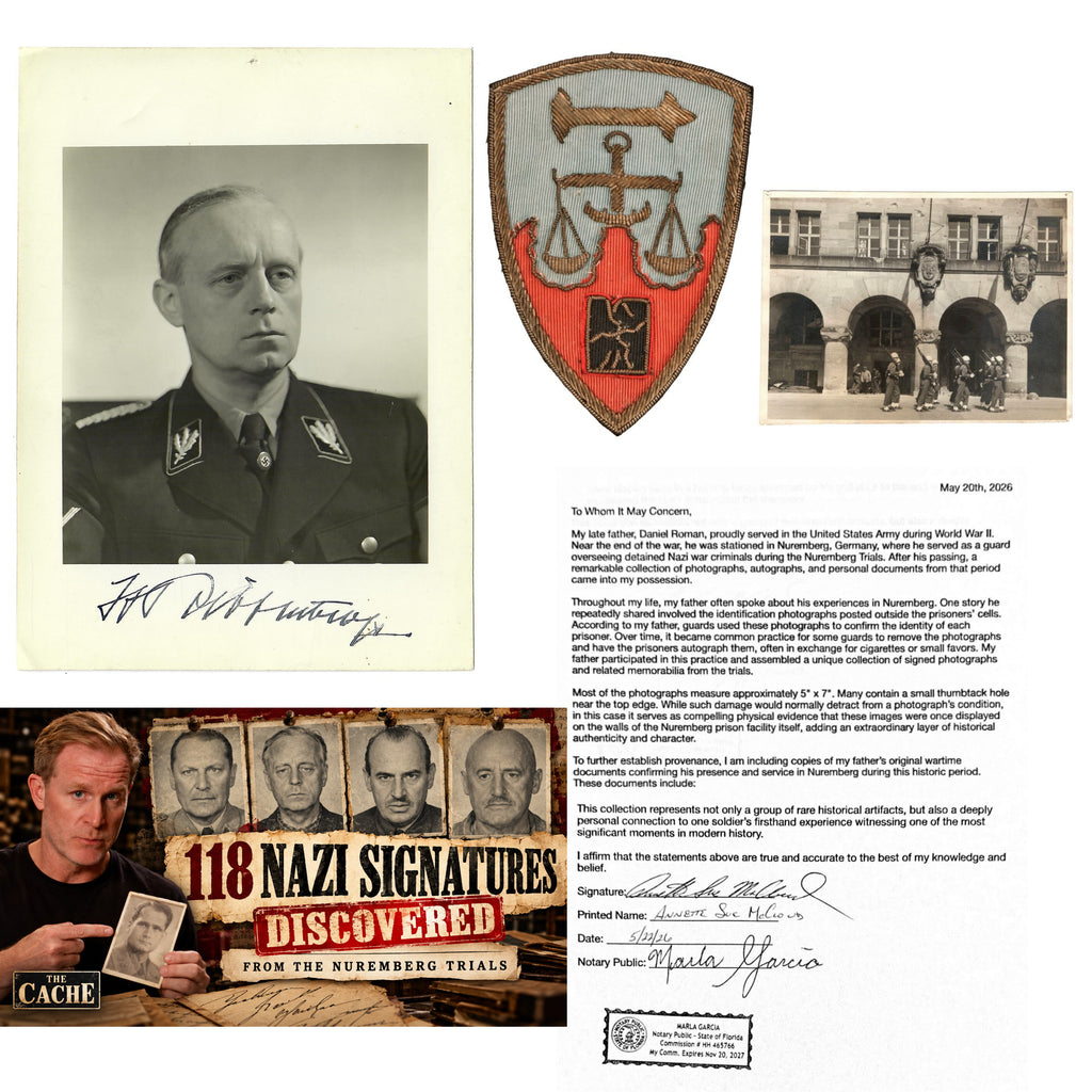 Original Nuremberg Trials Signed Photograph of Reich Minister of Foreign Affairs Joachim von Ribbentrop - Executed - Obtained Directly from a U.S. Army Guard, 1945–1946 - As Seen on The Cache with Alex Cranmer
