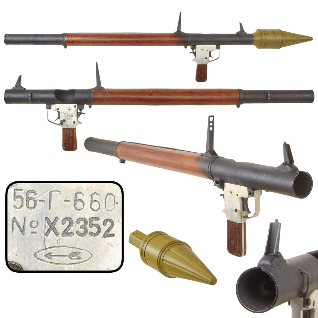 Original Soviet Cold War Inert RPG-2 Rocket Propelled Grenade Launcher Serial X2352 by Kovrov Mechanical Plant with Replica Rocket