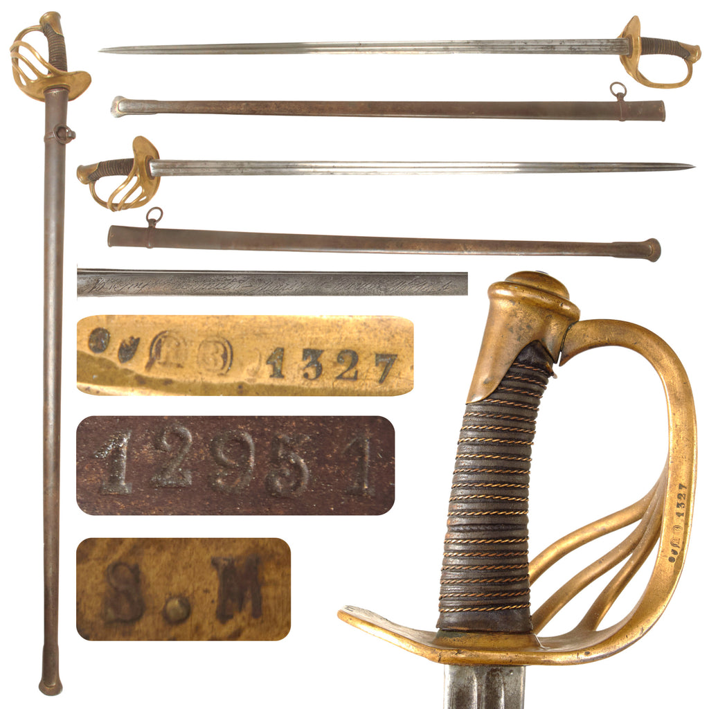 Original French Franco-Prussian War M1854 Heavy Carabinier Cuirassier Saber by Châtellerault with Scabbard - Dated 1858