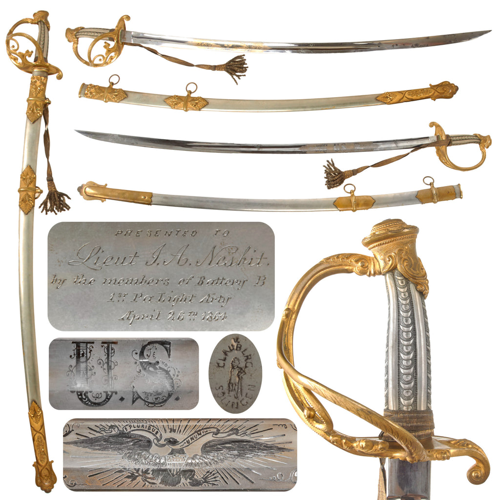Original U.S. Civil War High-Grade Clauberg Presentation Saber Engraved to Lieut. Isaac Andrew Nesbit, “Cooper’s Battery” Battery B, 1st Pennsylvania Light Artillery with Scabbard & Sword Knot - Commanded Battery at Gettysburg