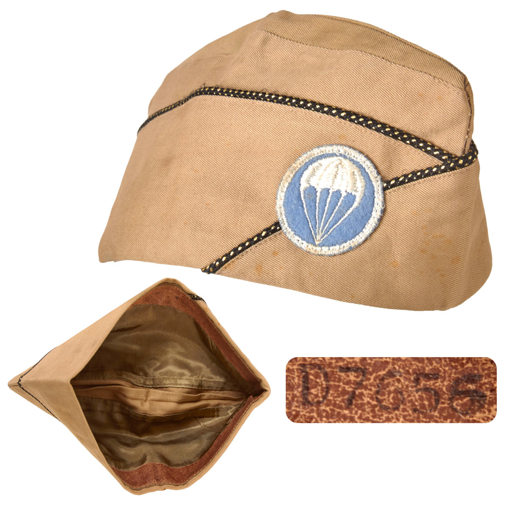 Original U.S. WWII Parachute Infantry Officer’s Garrison Cap with Officer’s Piping & Paratrooper Infantry Patch - Laundry Number Marked Original Items
