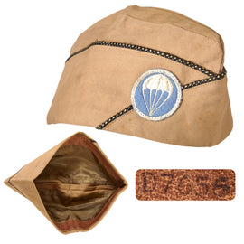 Original U.S. WWII Parachute Infantry Officer’s Garrison Cap with Officer’s Piping & Paratrooper Infantry Patch - Laundry Number Marked