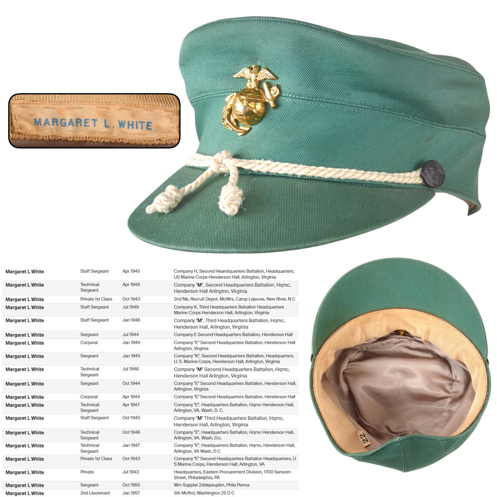 Original U.S. WWII Marine Corps USMC Named Women's Hobby Hat - Size 22 - Sergeant & Lieutenant Margaret L. White, 1943-1957