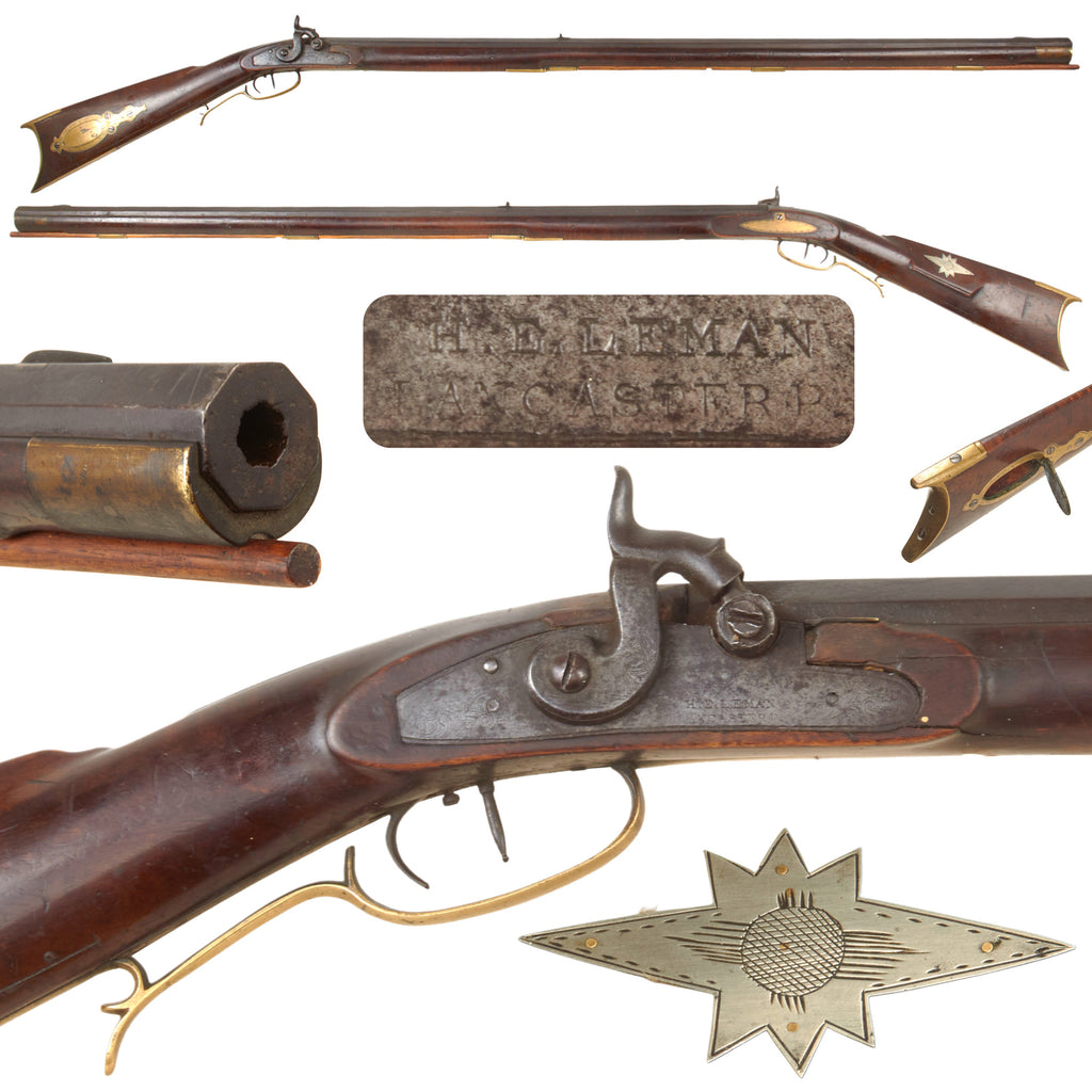 Original U.S. Pennsylvania Lancaster County Percussion Rifle with Henry E. Leman Lock, Flame Maple Full Stock, and Set Trigger, Circa 1850