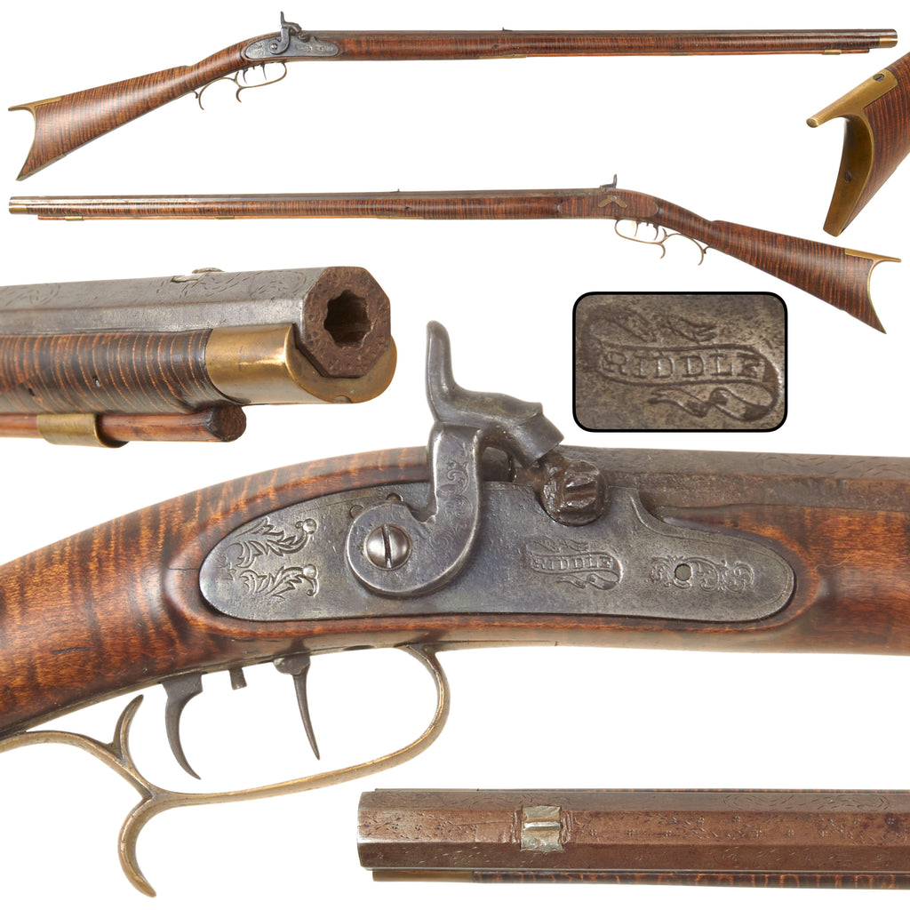 Original U.S. Kentucky Percussion Long Rifle Attributed to J.M. Jennings of Fredericksburg, Virginia with Tiger Figured Full Stock, Set Trigger, and Riddle Lock, Circa 1866-1875