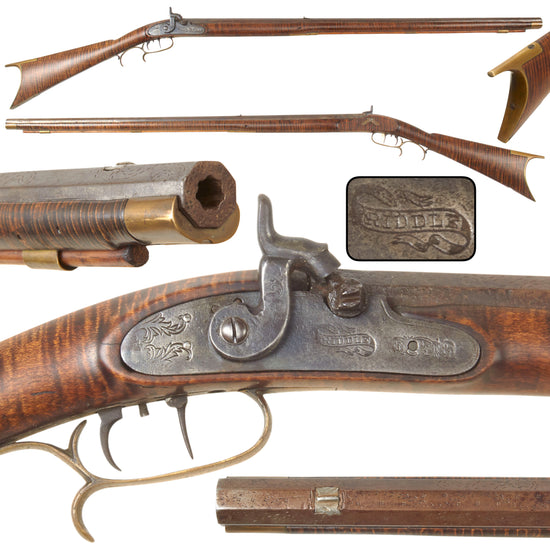 Original U.S. Kentucky Percussion Long Rifle Attributed to J.M. Jennings of Fredericksburg, Virginia with Tiger Figured Full Stock, Set Trigger, and Riddle Lock, Circa 1866-1875