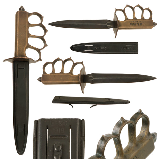 Original U.S. WWI Model 1918 Mark I Trench Knife by L. F. & C. with Matching Steel Scabbard