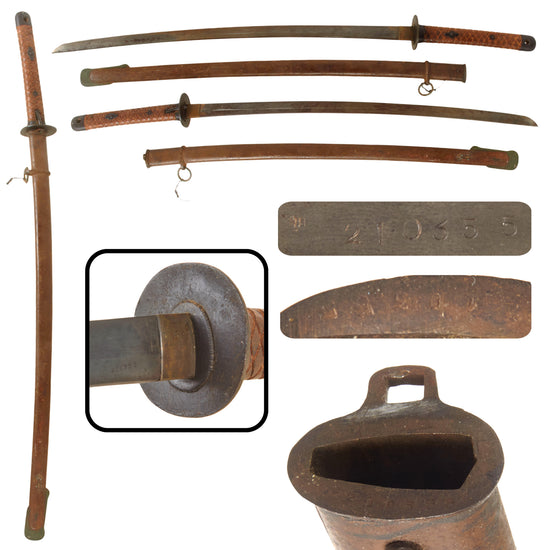 Original Late WWII Japanese Army Type 95 Wood "Pineapple" Handle NCO Katana with Matching Scabbard - No. 210355