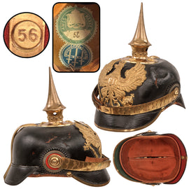 Original Imperial German WWI Prussian Infantry Officer Model 1897 Pickelhaube Spiked Helmet - Size 56