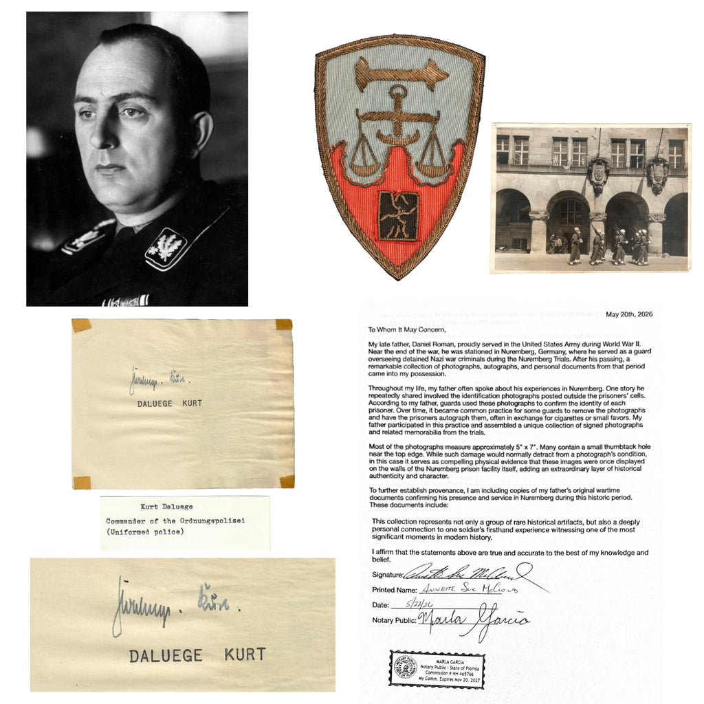 Original Nuremberg Trials Signature of Ordnungspolizei Commander Kurt Daluege - Executed in 1946 - Acquired Directly from U.S. Army Nuremberg Prison Guard Original Items