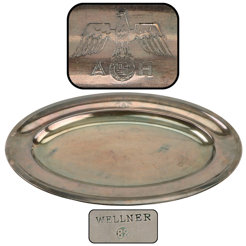 Original German WWII Rare AH Formal Pattern Large Silver Serving Platter by Wellner, No. 147130 Original Items