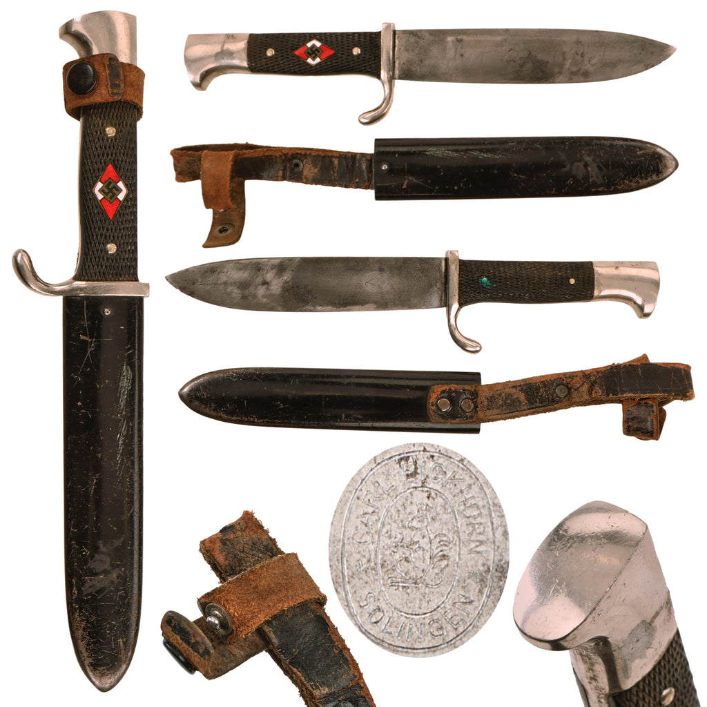 Original German WWII Early Motto-Marked HJ Knife by Carl Eickhorn of Solingen with Scabbard Original Items