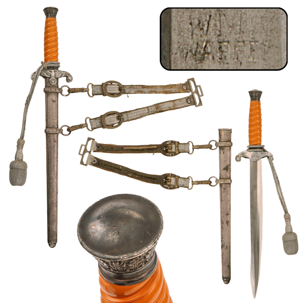 Original German WWII Heer Army Officer Dagger by Max Weyersberg WMW Waffen of Solingen with Scabbard, Hanger, and Portepee