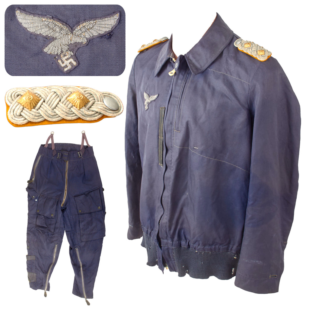 Original German WWII Luftwaffe Oberst Summerweight Flight Jacket & Flying Trousers with Bullion Eagle & Ri-Ri Bakelite Zipper Original Items