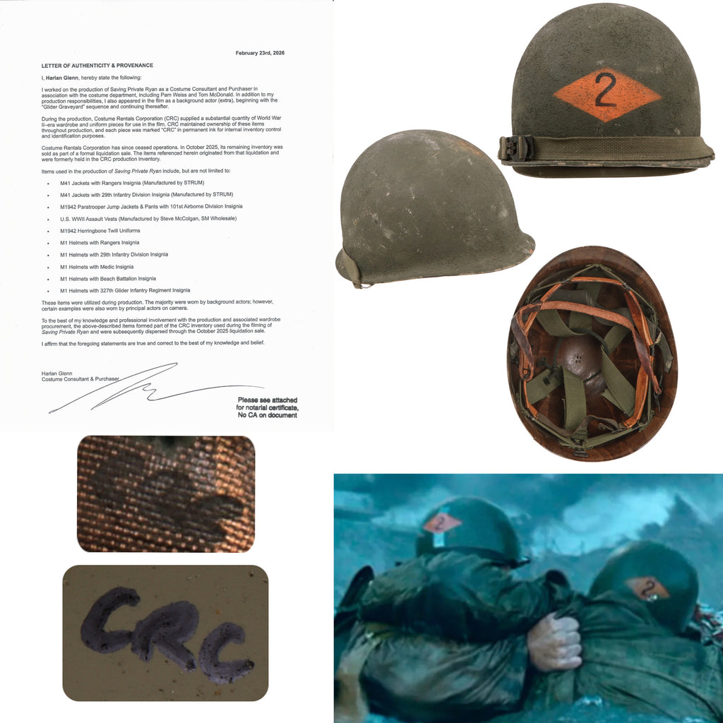 Original U.S. M1 Helmet Used in Saving Private Ryan – 2nd Ranger Battalion – With Copy of Notarized Letter of Authenticity