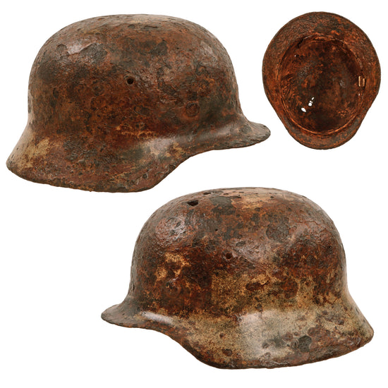 Original German WWII Stalingrad Battlefield Dug M40 Relic Snow Camouflage Helmet Shell - Size 64 Original Items