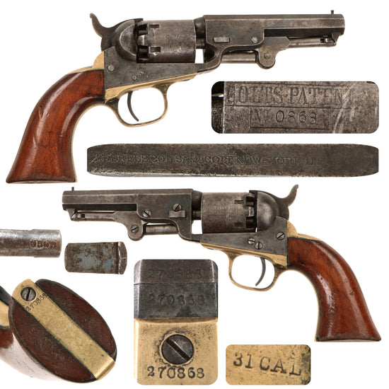 Original U.S. Civil War Colt M1849 Pocket Percussion Revolver Made in 1865 with 4 Inch Barrel & Cylinder Scene - Matching Serial 270868