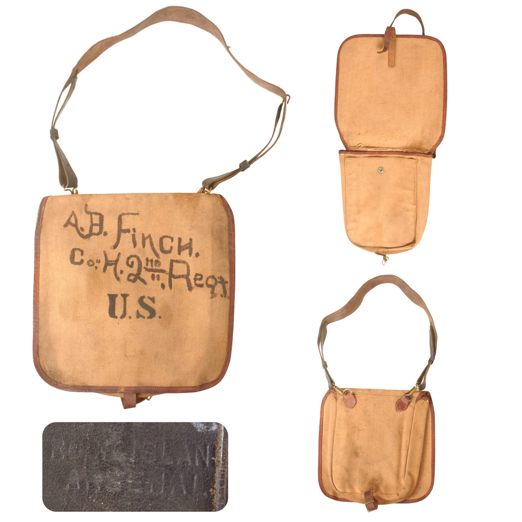 Original U.S. Indian Wars Experimental M-1878 Haversack with Rare Leather Trim & Original Leather Carrying Strap - Named