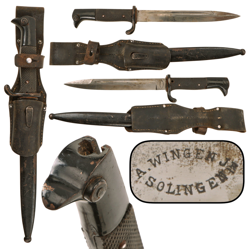 Original German Pre WWII Anton Wingen Jr. Short KS98 Style Fighting Knife Bayonet with Scabbard and Frog