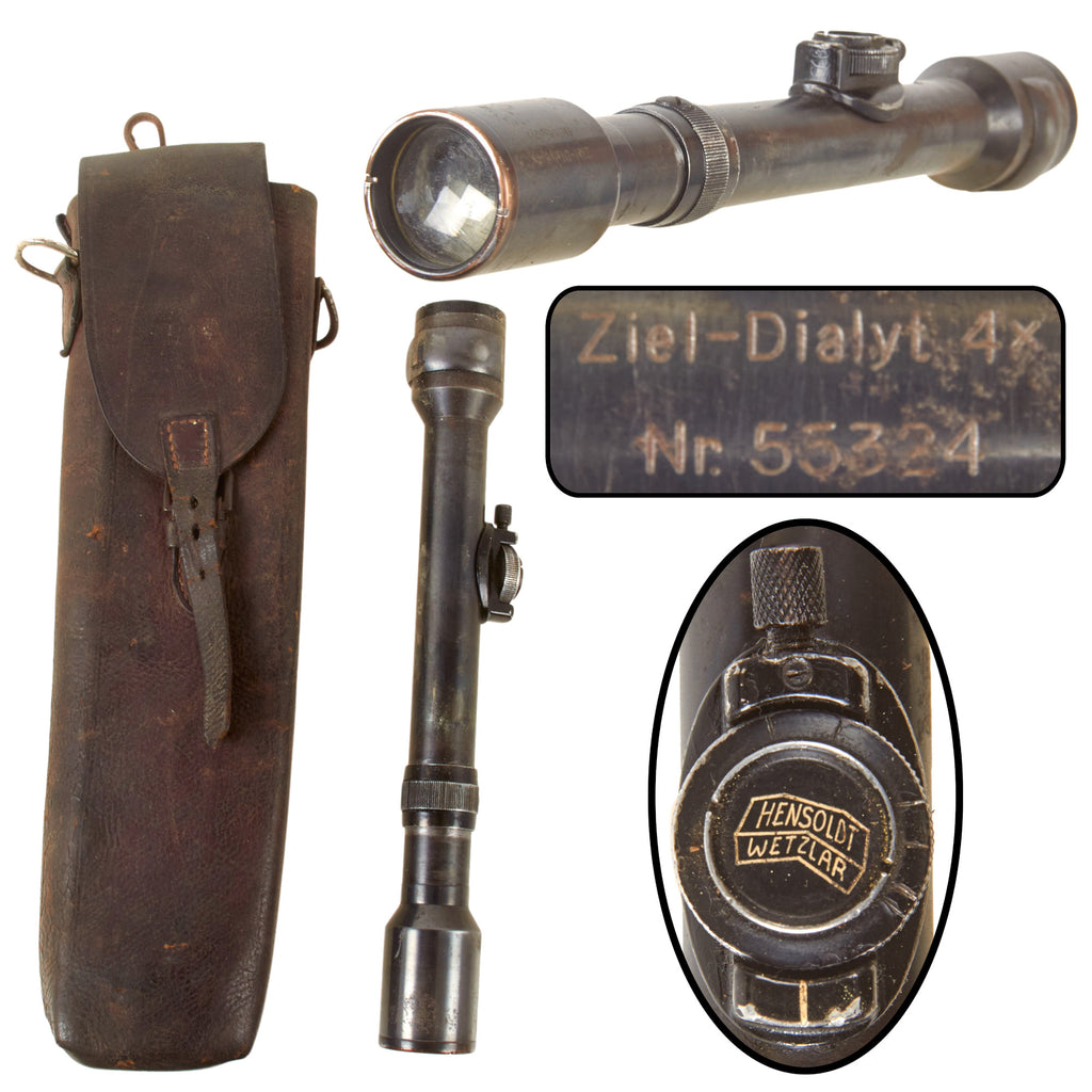 Original German Pre-WWII Hensoldt Wetzlar Ziel-Dialyt 4x Sporting Rifle Scope in Leather Case - Serial Nr. 55324