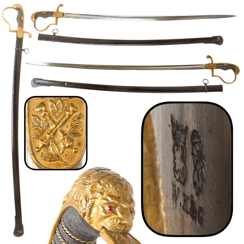 Original Imperial German WWI Artillery Officer’s Lion Head Sword with Ruby Eyes & Scabbard by Weyersberg Kirschbaum & Cie Original Items
