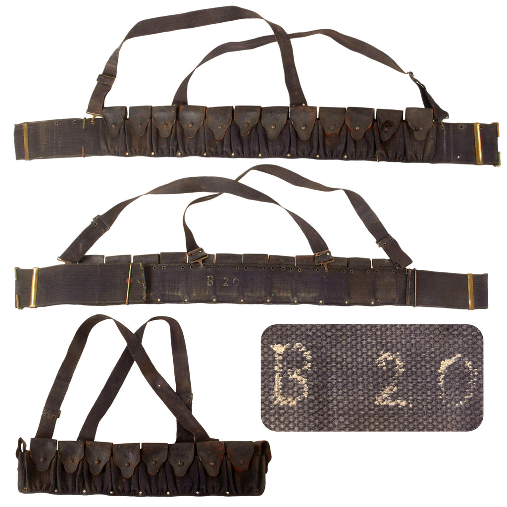 Original U.S. Boxer Rebellion Era M1895 Lee Navy Rifle Mills Pocketed Cartridge Belt Complete with Suspenders - Extremely Rare Original Items