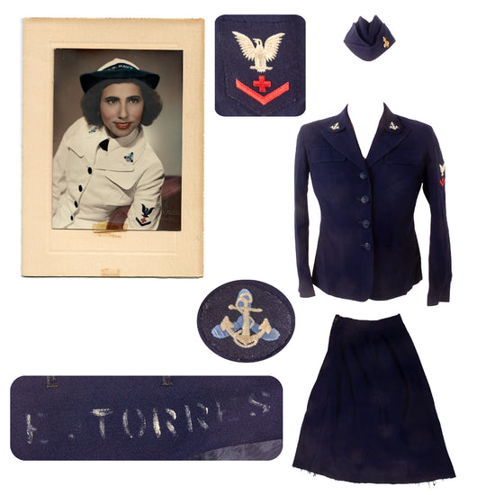 Original U.S. WWII Women Accepted for Volunteer Emergency Service “WAVES” Naval Reserve Blue Service Dress Uniform Set with Portrait Original Items