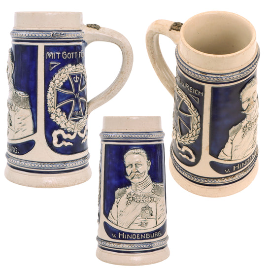 Original Imperial German WWI Era Iron Cross Paul von Hindenburg Commemorative Beer Stein - No Lid