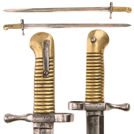 Original Very Rare Belgian M-1848 Thouvenin Percussion Rifle Bayonet with Brass Hilt - Dated 1850 Original Items