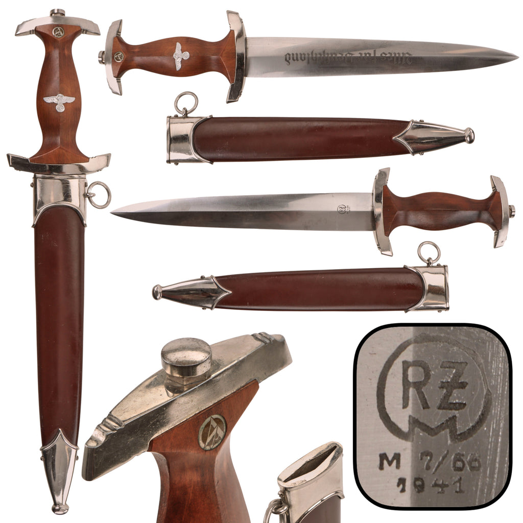 Original German WWII SA Service Dagger by Carl Eickhorn of Solingen with Excellent Blade and Scabbard, RZM M7/66, Dated 1941 Original Items