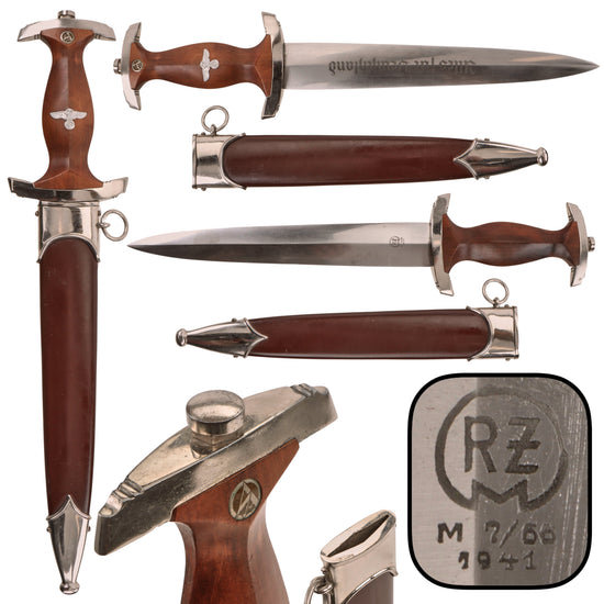 Original German WWII SA Service Dagger by Carl Eickhorn of Solingen with Excellent Blade and Scabbard, RZM M7/66, Dated 1941 Original Items