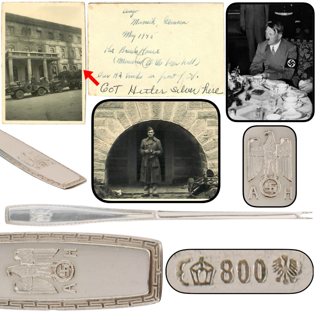 Original German WWII May 1945 Munich Führerbau Recovered AH “Formal Pattern” .800 Silver Lobster Fork by Bruckmann & Söhne with Notarized Provenance from Captain Abraham Epstein - 1269th Engineer Combat Battalion