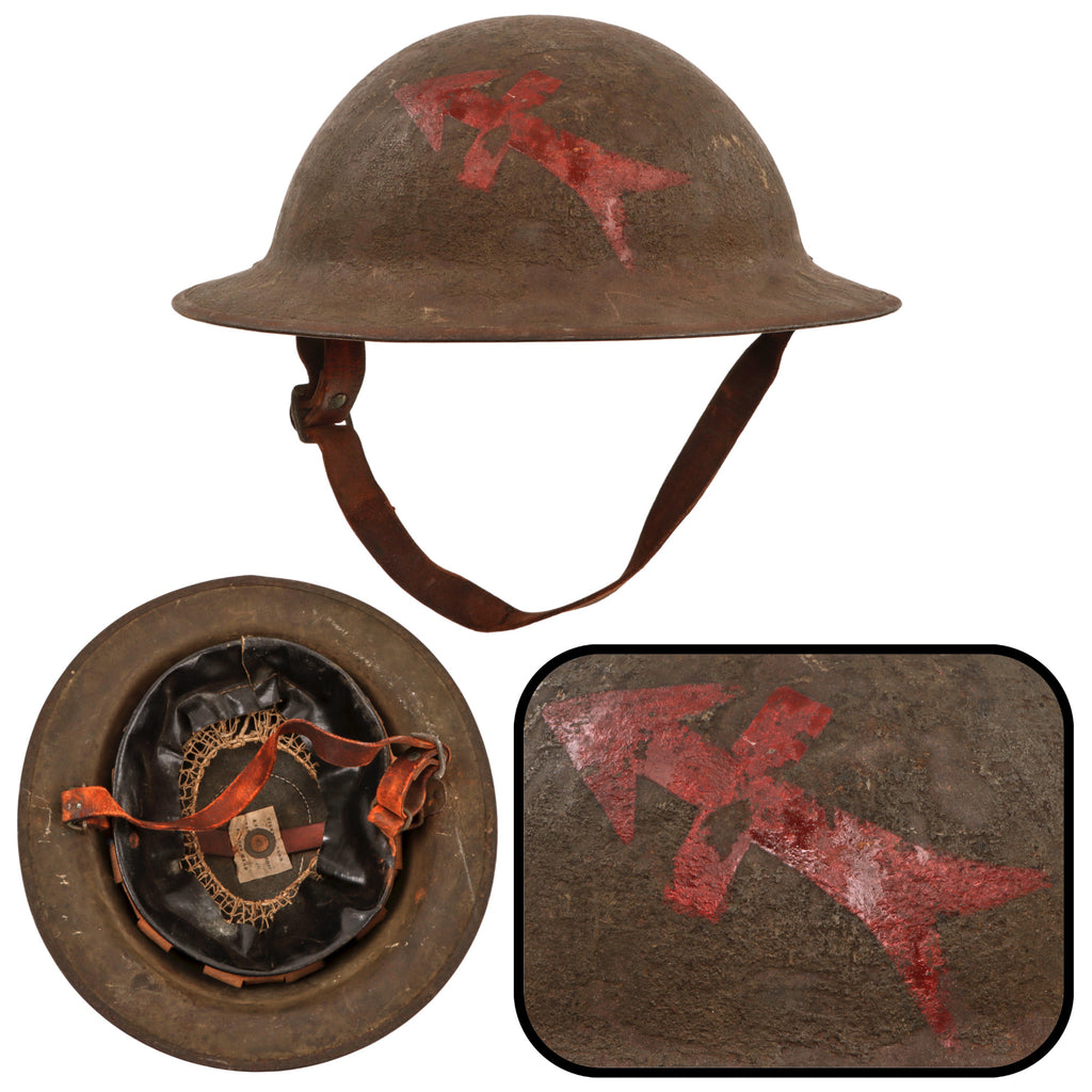 Original U.S. WWI 32nd “Red Arrow” Division Painted M1917 Doughboy Helmet with Liner & Chinstrap - “Les Terribles” Original Items