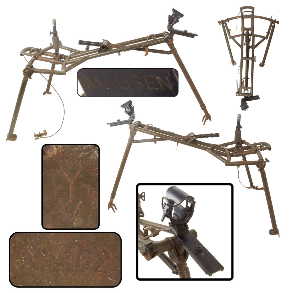 Original German WWII 8mm Danish Madsen Machine Gun Tripod Mount with Remote Trigger, Serial No. 162, Fully Functional Original Items
